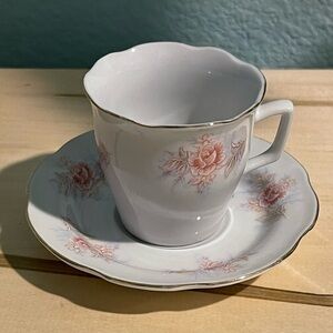 Mini Remington Fine China Teacup & Saucer – Rose Pattern + 1 cup